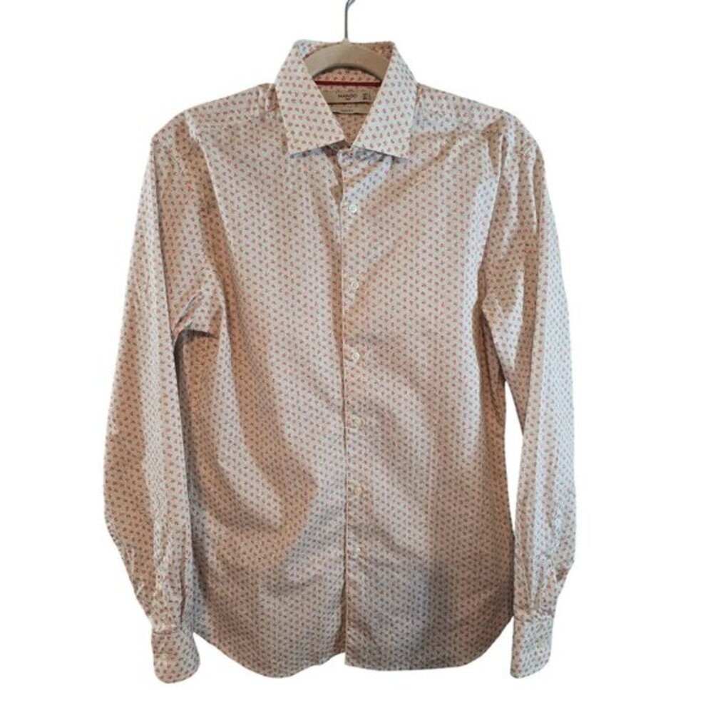 Mango Man Slim‎ Fit Shirt Red Paisley Print Cotton Long Sleeve Button-Up Size XS